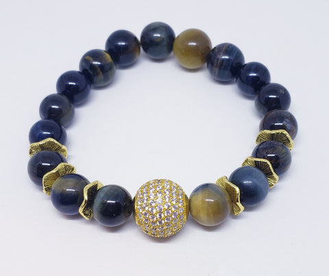 blue tigers eye with gold accent