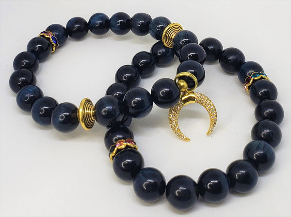 Blue Tigers eye with gold horn and accents